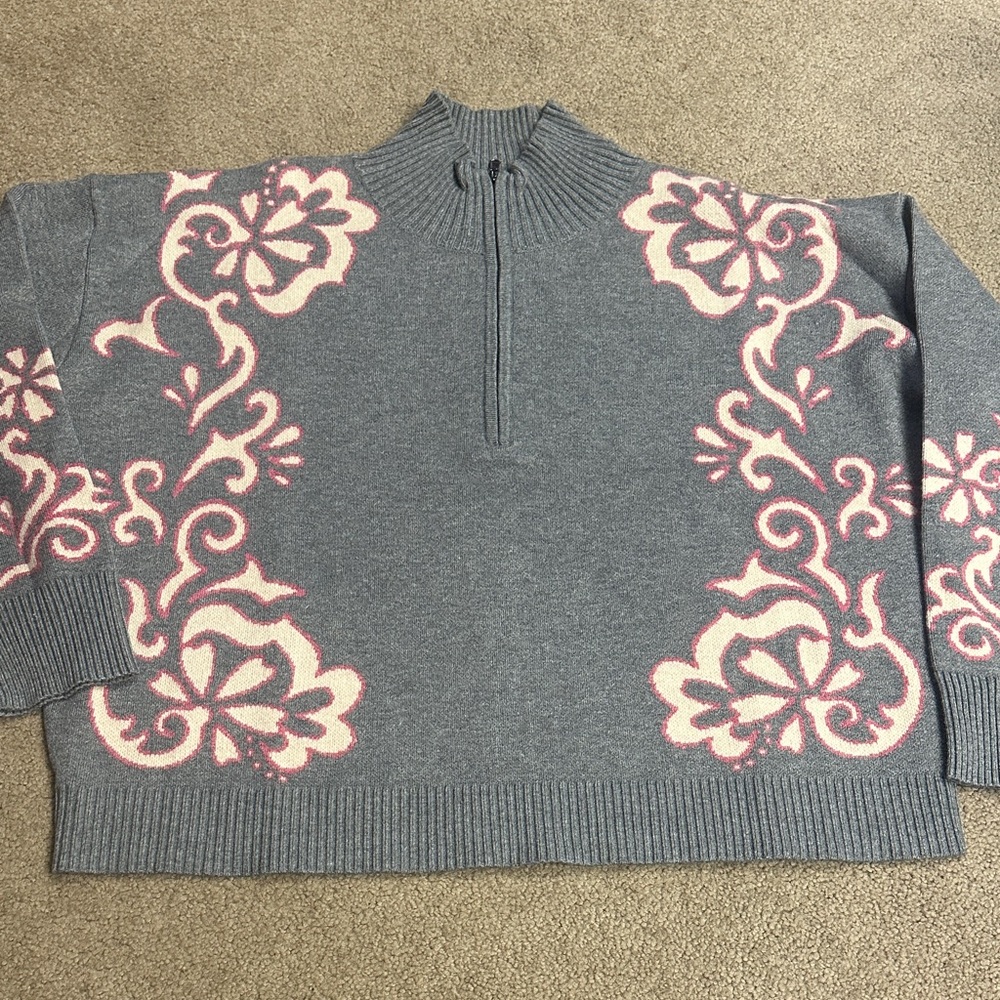Anthropology Maeve Gray and Pink Floral Women's Sweater